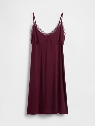 Vestido de pijama con ribete de encaje modal