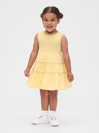 Vestido de técnica mixta con ribete de encaje para bebés y niños pequeños
