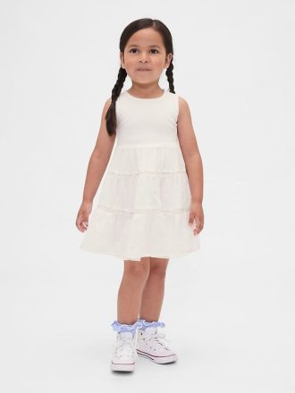 Vestido de técnica mixta con ribete de encaje para bebés y niños pequeños