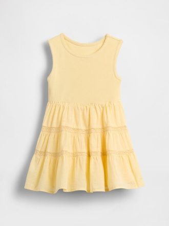Vestido de técnica mixta con ribete de encaje para bebés y niños pequeños
