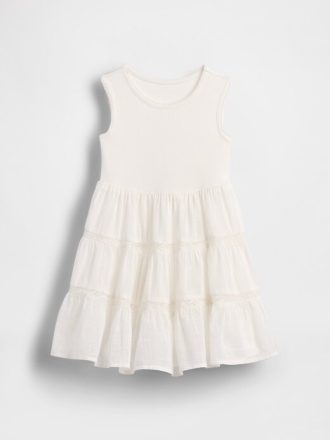 Vestido de técnica mixta con ribete de encaje para bebés y niños pequeños