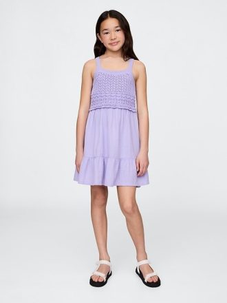Vestido de tirantes de crochet con espalda cruzada para niños