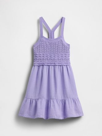 Vestido de tirantes de crochet con espalda cruzada para niños