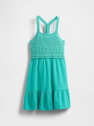 Vestido de tirantes de crochet con espalda cruzada para niños