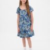 Vestido floral de mezclilla con mangas abullonadas para niños