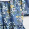 Vestido floral de mezclilla con mangas abullonadas para niños