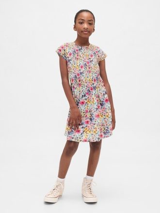 Vestido floral fruncido para niños
