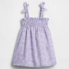 Vestido fruncido con tirantes de lazo para bebés y niños pequeños