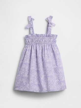 Vestido fruncido con tirantes de lazo para bebés y niños pequeños