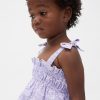 Vestido fruncido con tirantes de lazo para bebés y niños pequeños