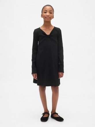 Vestido infantil con lazo y canalé