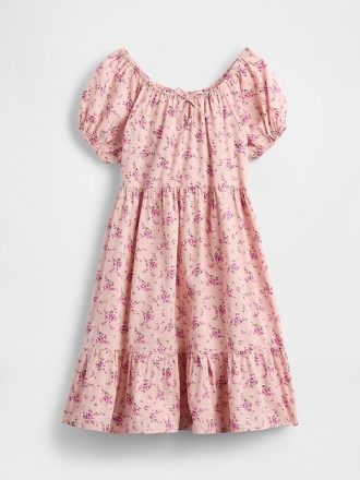 Vestido infantil con mangas abullonadas y capas