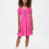 Vestido infantil de canalé fruncido