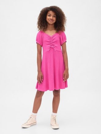 Vestido infantil de canalé fruncido
