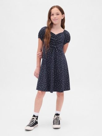 Vestido infantil de canalé fruncido