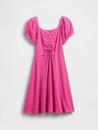 Vestido infantil de canalé fruncido