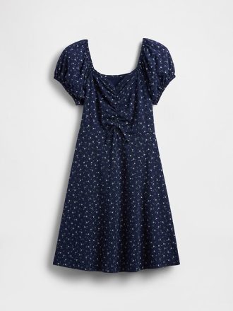 Vestido infantil de canalé fruncido