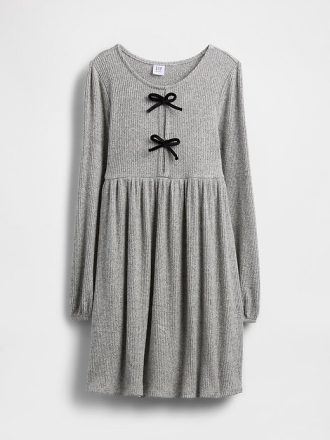 Vestido infantil de canalé suave con lazo en la parte delantera