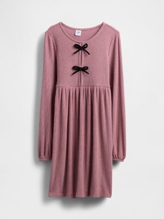 Vestido infantil de canalé suave con lazo en la parte delantera