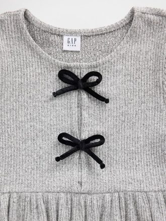 Vestido infantil de canalé suave con lazo en la parte delantera