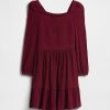 Vestido infantil de cuello cuadrado fruncido con hilado suave