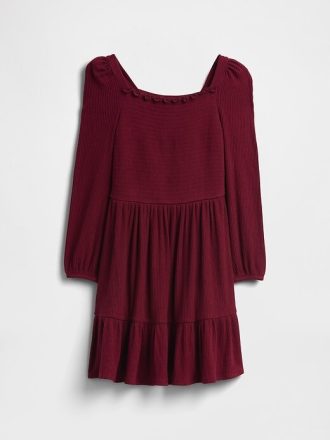 Vestido infantil de cuello cuadrado fruncido con hilado suave