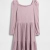 Vestido infantil de cuello cuadrado fruncido con hilado suave
