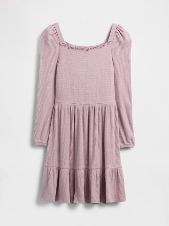 Vestido infantil de cuello cuadrado fruncido con hilado suave