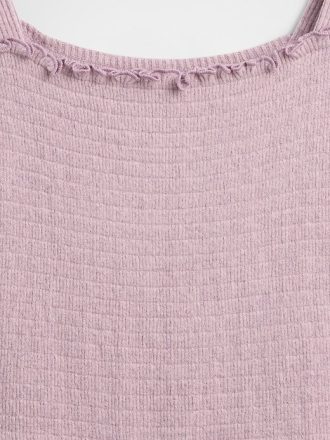 Vestido infantil de cuello cuadrado fruncido con hilado suave