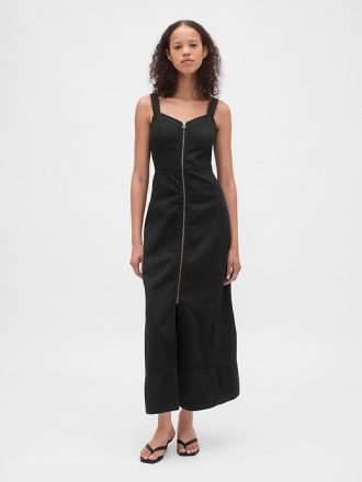 Vestido largo de mezclilla ultra suave con cremallera frontal
