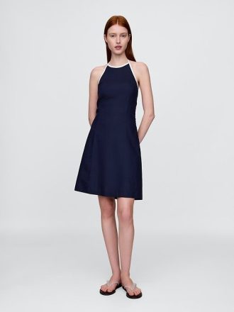 Vestido mini halter de mezcla de lino
