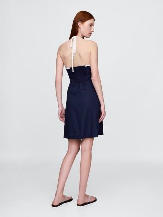 Vestido mini halter de mezcla de lino
