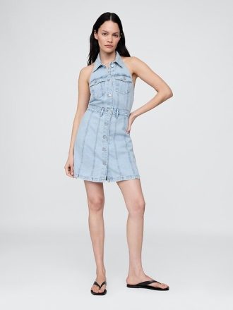 Vestido mini halter de mezclilla Icon