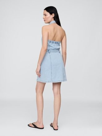 Vestido mini halter de mezclilla Icon