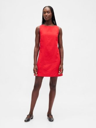 Vestido mini recto de mezcla de lino
