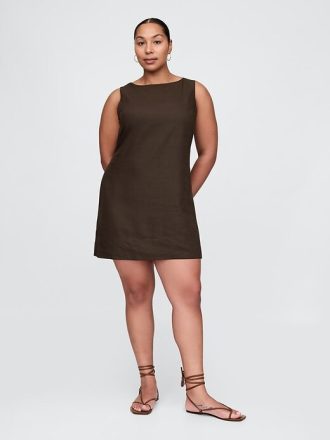 Vestido mini recto de mezcla de lino