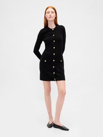 Vestido mini tipo suéter con bolsillos de canalé CashSoft
