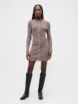 Vestido mini tipo suéter con bolsillos de canalé CashSoft