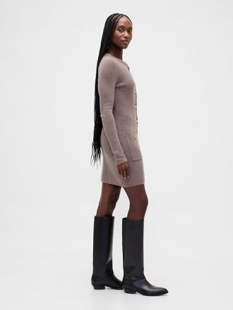 Vestido mini tipo suéter con bolsillos de canalé CashSoft