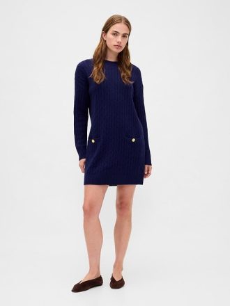 Vestido mini tipo suéter de punto trenzado CashSoft