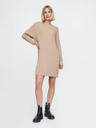 Vestido mini tipo suéter de punto trenzado CashSoft