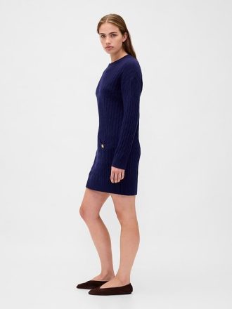 Vestido mini tipo suéter de punto trenzado CashSoft